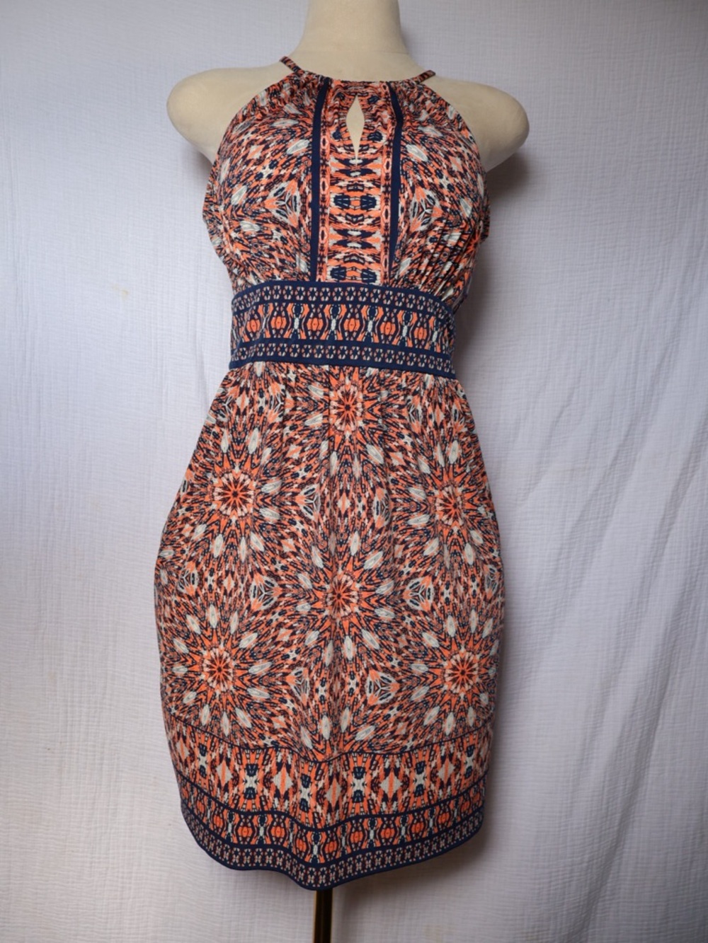London Times Coral & Navy Halter Mini Dress